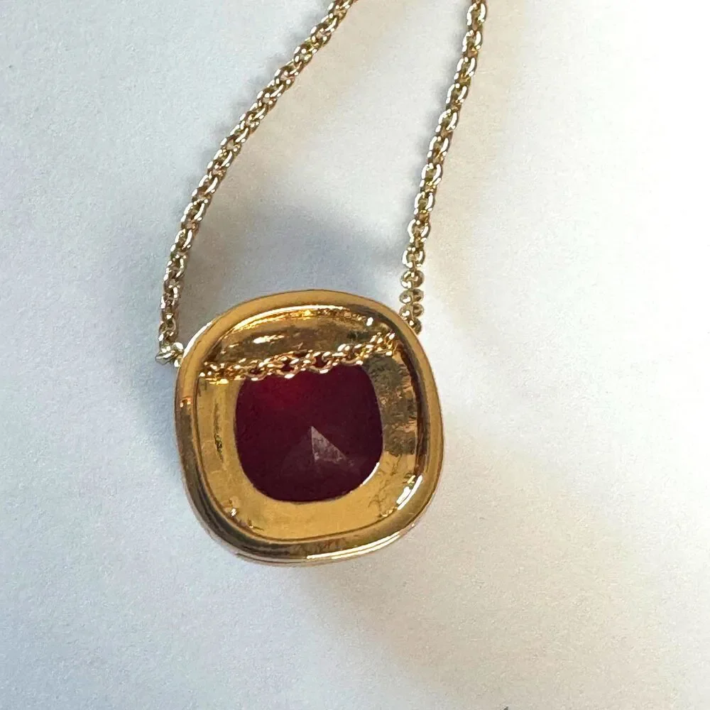 Kate Spade New York Basket Pave Pendant Necklace Gold Tone Red Stone NEW Retired